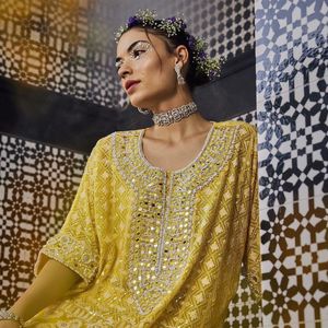 Traditional Indian Designer Ethnic Wardrobe <b>Kurtis</b> Pant With Dupatta Set Latest Collection Mirror Work for Womens and Girls - Product Image 5