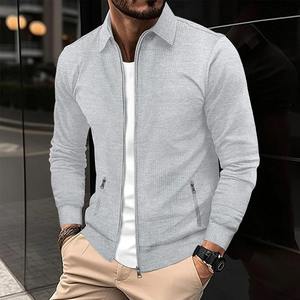 ¡Novedad de 2025! Chaqueta cárdigan ajustada para hombre, moda informal para jóvenes, deportes al aire libre, Color sólido, bolsillo con cremallera, solapa, lona fina impresa - Product Image 1