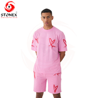 Conjunto de Dos Piezas de Invierno para Hombre, Camiseta de Cuello Redondo y Pantalones Cortos de Forro Polar, 100% Algodón Ecológico, Ropa Urbana con Estampado por Transferencia de Calor, OEM