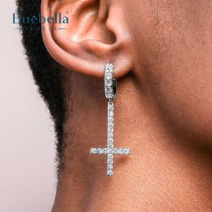 Vente chaude 925 Sterling Silver 14k Or Glacé Inversé Croix Boucles D'oreilles pour hommes Cadeau Rappeur Style Bijoux - Product Image 1
