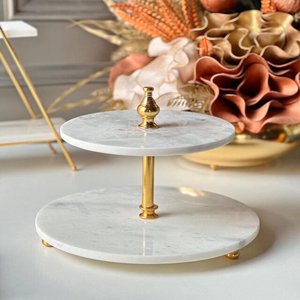 Support à gâteaux à 2 étages en aluminium de haute qualité, finition émail blanc de luxe, fait à la main, certifié CE, décoratif pour Noël - Product Image 6