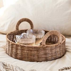 Tienphong 2025 gros plateau en rotin rond Roscoe avec poignées pour organisateur de vanité, nettoyage ponctuel uniquement, accessoire de salle de bain - Product Image 1