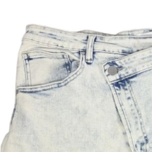 Pantalones cortos de mezclilla no elásticos de tiro bajo azules personalizados, pantalones cortos de estilo recto para mujer 100% algodón de alta calidad para mujer - Product Image 3