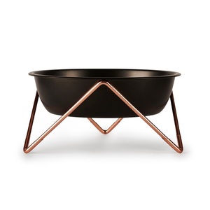 Fer forgé Double chien chat nourriture mangeoire à eau plat arrondi bol en acier inoxydable avec support surélevé - Product Image 1