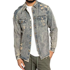 Veste en jean pour homme 100% coton Style streetwear Respirant Vêtement d'extérieur Hiver Col montant Logo frontal Taille personnalisée OEM Vente en gros - Product Image 1