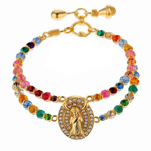 Low MOQ 10pcs Wholesale Gold Plated <b>Charms</b> Colorful Crystal Virgin Mary <b>Bracelets</b> - Product Image 3