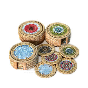 Asia Zen Pattern Mother of Pearl Rattan <b>Coasters</b> <b>and</b> <b>Placemat</b> <b>Set</b> Handicraft From Vietnam DHT HANDICRAFT - Product Image 1