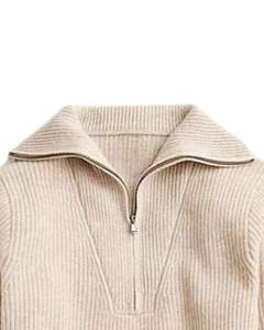 Pull en maille à col montant pour homme, personnalisé par le fabricant, beige clair, texture côtelée, col haut, chaud, décontracté, pour l'hiver, personnalisé - Product Image 5