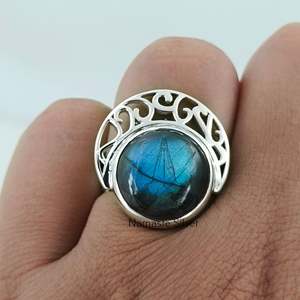 Handmade 925 Sterling Silver Women's Boho Style <b>Ring</b> <b>Labradorite</b> Round Gemstone Jewelry Birthday Anniversary Gift - Product Image 3