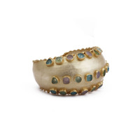 Pulseras de brazalete de latón chapado en oro con incrustaciones de chalcedonia multicolor, piedra de nacimiento para mujer, El Joyero Wedding