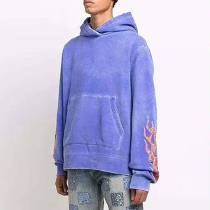 Sweat à capuche surdimensionné en jersey de coton lavé à l'acide pour hommes pour la saison hivernale Vintage Washed Faded Pullover - Product Image 4