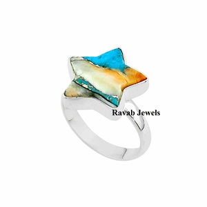 Épineux Oyster Cuivre Turquoise Pierre Précieuse Bague Bijoux Éternité Vermeil À La Mode Élégant 10mm Étoile Sterling 925 Argent Cadeau pour Femme - Product Image 1