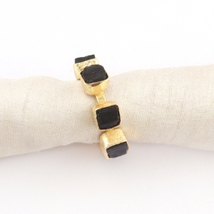 Creative Fashion Natural Raw Black Tourmaline Multi Stone Birthstone <b>Rings</b> 24k Gold Plated Hammered Finish Open <b>Adjustable</b> <b>Ring</b> - Product Image 3