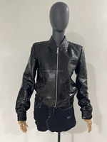Blouson style serpent personnalisé pour femmes Python finition brillante noir Blouson en cuir