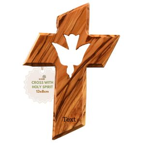 Croix personnalisée en bois d'olivier avec colombe de l'Esprit Saint, 13 cm, gravée sur mesure, croix murale chrétienne, fabriquée à la main à Bethléem - Product Image 1