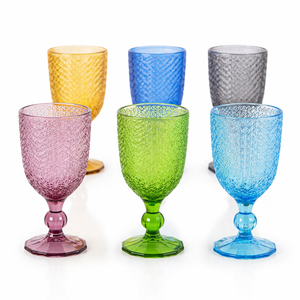 Ensemble de 6 verres à boire artisanaux durables, gobelets gravés 30 cl (10 fl oz) multicolores en verre coloré, pour glace pilée, par Excelsa - Product Image 3