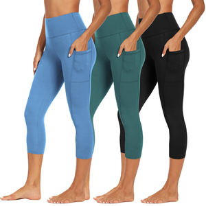 High Waisted Black Capri <b>Leggings</b> for Women Solid Elastic Waist Closure <b>with</b> <b>Pockets</b> Knee Length Yoga Workout Pants Buttery Soft - Product Image 1