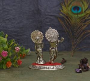 Estatua de pie hecha a mano con Radha Krishna, estatua de Metal chapado en plata para decoración y regalo, novedad - Product Image 6