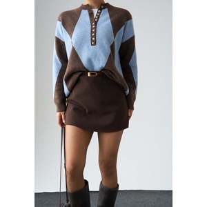 Coffee-Blue <b>Argyle</b> Pattern <b>Sweater</b> - Product Image 2