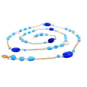 Diseñador de uso diario 925 plata esterlina chapado en oro amazonita cianita piedras preciosas clásico collar de cadena larga - Product Image 2