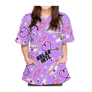 White Fashionable Printed Design Medical Women's Hospital Uniforms Nurses' Scrubs <b>Sets</b> for <b>Doctors</b> and Nurses - Product Image 6