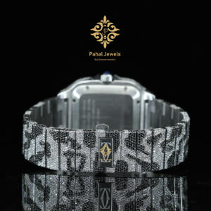 Reloj de Pulsera para Hombre con Diamantes Moissanite Negros y Blancos, Totalmente Engastado, Movimiento Mecánico Automático para Proveedores Indios - Product Image 6