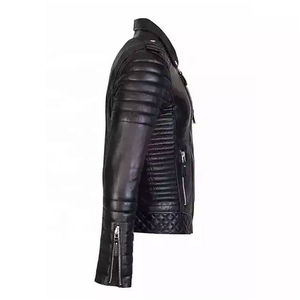 Venta caliente de alta calidad de moda de los hombres negro genuino Cordero chaqueta de cuero de los hombres chaquetas de cuero para hombres - Product Image 4