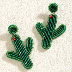 Nouveau élégant et polyvalent nouveau Design plante tropicale boucles d'oreilles pour femmes perles de bohème perles de riz fleur de cactus boucles d'oreilles pour femmes - Product Image 1