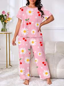 เสื้อคอกลมแขนสั้นและกางเกงเอวยางยืดชุดนอน & ชุดอยู่บ้านของผู้หญิง - Product Image 6