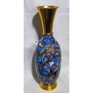 Bleu Couleur Fantaisie Designer Poudre Enduit Et Argent Brillant Poli Qualité Supérieure Métal Look Attrayant Vase À Fleurs De L'Inde - Product Image 3