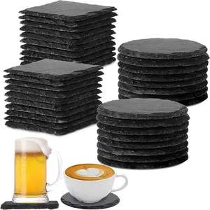 Wholesale Black Round Etched Slate Square Beer Coasters Set For Drink Slate Coasters For Laser Engraving Slate Coasters Set