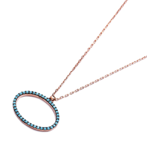 Colgante de Plata de Ley 925 con Diseño Ovalado y Piedra de Zirconia Turquesa Nano, Joyería Artesanal Turca para Mujer, Ideal para Fiestas y Tendencias - Product Image 2