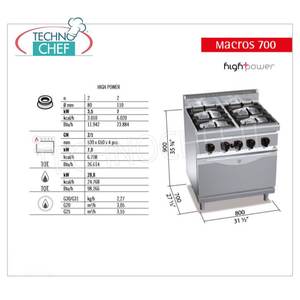 Cuisinière à gaz 4 brûleurs avec four à gaz GN 2/1, 28,8 kW - Product Image 3