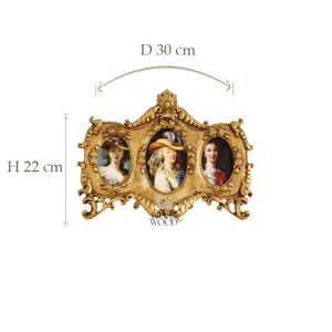 Oeuvre d'art en laiton faite à la main à triple cadre décoratif en cuivre antique avec peintures de portrait maison élégante de style vintage - Product Image 4