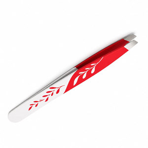 Pince à épiler moderne à pointe fine en acier inoxydable durable, motif feuille rouge et blanche - Product Image 2
