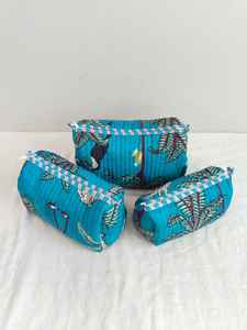 3-Piece Cotton Quilted Animal Print Zipper Closure Lightweight <b>Makeup</b> <b>Bag</b> & for Organizer Set for Casual Travel - Product Image 4