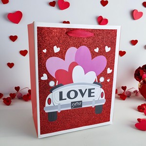 VT01 Geschenktüten für Valentinstag, Glitzer-Herz Liebe Auto Papier-Geschenktüten - Product Image 2