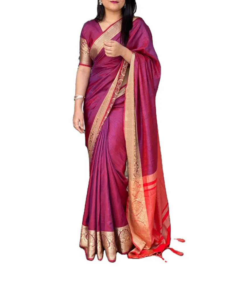 Designer bangglori Dola Silk Red And Pink Designer ricamato stilista Party Wear camicetta e sari Set di abbigliamento indiano