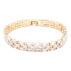 Pulsera de tenis chapada en oro de 7 pulgadas y 13 mm de ancho con cristales CZ de corte esmeralda, accesorio de joyería de moda para mujer - Product Image 5