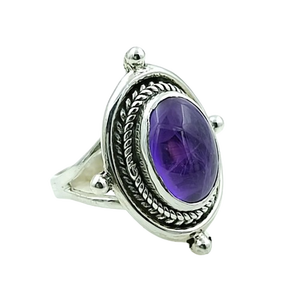 Handmade Women's <b>Amethyst</b> 925 Sterling <b>Silver</b> <b>Ring</b> Sizes 4 to 13 US Smooth Natural Stone Cut Bezel Setting for Everyday Wear - Product Image 1