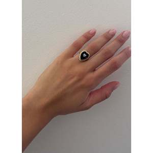 Vintage 14k <b>Black</b> Heart Diamond <b>Ring</b> Solid Gold with Geometric Pattern Rhodium Plated IGI Certified for Gift or Promise - Product Image 2