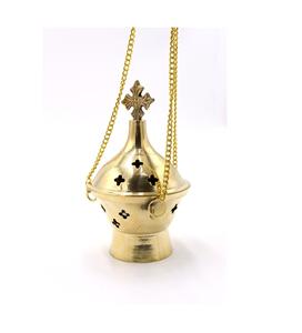 Brûleur suspendu traditionnel en laiton avec bois de santal pour usage religieux dans les églises et les temples - Écologique et personnalisable - Product Image 1