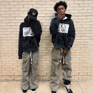 Sudadera con capucha personalizada con cremallera de algodón 100% de peso pesado para hombre, parche bordado con apliques desgastados personalizados, Sudadera con capucha lavada con ácido Vintage para hombre - Product Image 4