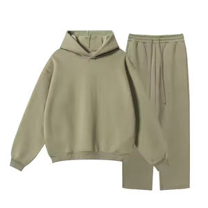 2025 hommes sweats à capuche ensemble Baggy Streetwear blanc sweats à capuche personnalisé brodé polaire pantalons de survêtement et sweat à capuche 350gsm - Product Image 1