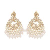 Perles gracieuses mariage traditionnel plaqué or Kundan boucles d'oreilles et collier ensemble élégant tour de cou de mode pour elle