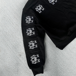 Sudadera con capucha y cremallera de gran tamaño con logotipo personalizado de algodón de 500GSM, conjunto de pantalones de chándal bordados con parche de Jogger de diamantes de imitación para hombre - Product Image 3