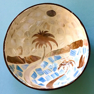 Artisan <b>Coconut</b> <b>Shell</b> Bowl Inlaid With Mother Of Pearl Coastal Style Handmade Decorative And Functional Serving Bowl - Product Image 1