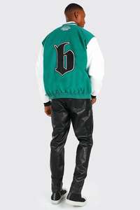 Veste en laine personnalisée professionnelle pour hommes Logo brodé Varsity Baseball Letterman manches en cuir décontracté à capuche Design bouffée - Product Image 5