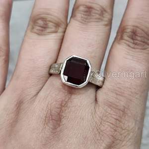 Anillo de Hombre al por Mayor con Piedra Preciosa de Granate Rojo Natural, Piedra de Nacimiento de Enero, Anillo de Hombre Pesado para Navidad, Joyería de Plata de Ley 925 - Product Image 1