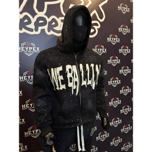 ชุดเสื้อผ้าแนวสตรีทของผู้ชายซักด้วยกรดซีดๆแสงแดดพร้อมชุดวอร์มมีฮู้ดประดับพลอยเทียมมีสเวตเตอร์บาน - Product Image 5